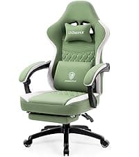 Dowinx Gaming Chair Breathable Fabric Game Chair with Gel Pad and Storage Bag, Comfortable Gamer Chair with Pocket Spring Cushion, Ergonomic Computer Chair with Footrest, Green