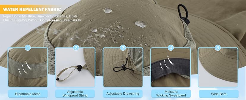 Home Prefer Outdoor UPF50+ Mesh Sun Hat Wide Brim Fishing Hat with Neck Flap Sun Hat for Men Women