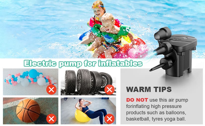 Electric Air Pump - Quick-Fill Portable AC110-120V Pump for Inflatables, Mattresses, Cushions, Pool Floats & More