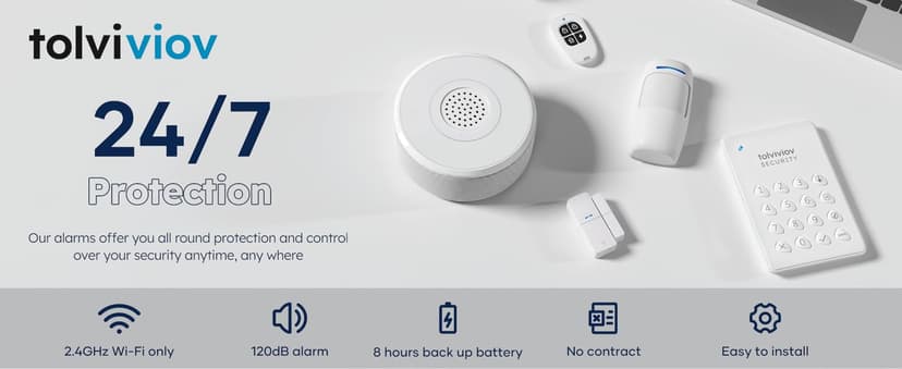 WiFi Door Alarm System, Wireless DIY Smart Home Security System, with Phone APP Alert, 8 Pieces-Kit (Alarm Siren, Door Window Sensor, Remote), Work with Alexa, for House, Apartment, by tolviviov