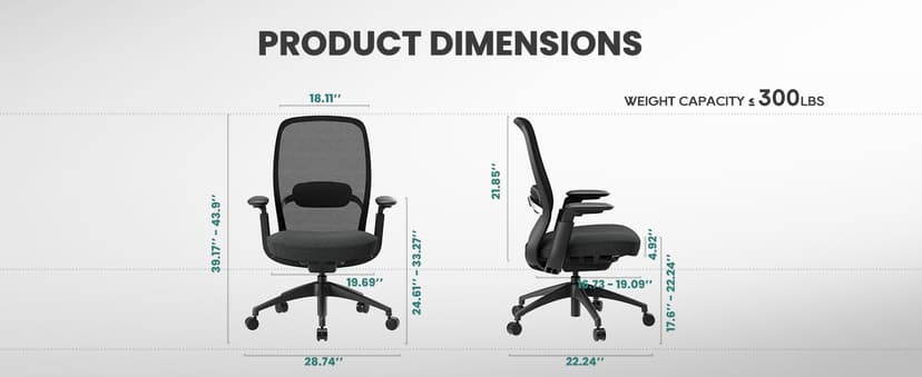 COLAMY Office Chair for Long Hours, Easy Wire-Control Desk Chair with Sliding Seat Depth & Thick Padded Lumbar Support, Heavy Duty 300 LBS High Back Mesh Computer Chair for Home Workstation,Black