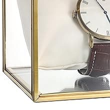JUXYES JUXYES Clear Glass Watch Display Case with 3 Slots, Luxury Brass Glass Watch Organizer Holder Stand with White Watch Pillow, Modern Transparent Watch Collection Box for Men and Women, Gold