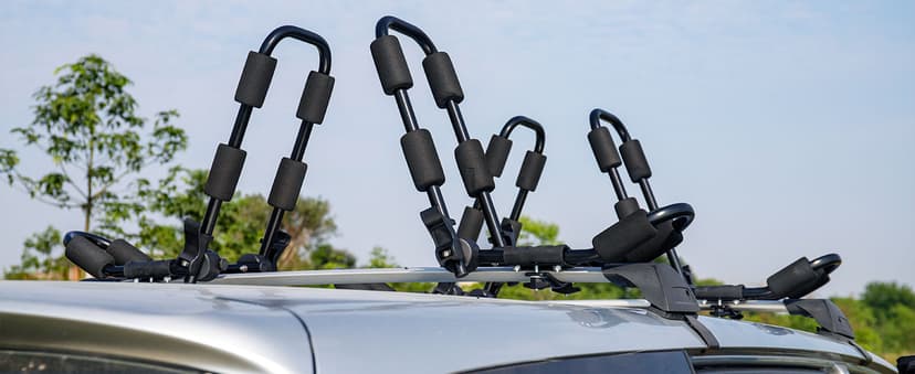 Leader Accessories Folding Kayak Rack 4 PCS/Set J Bar Car Roof Rack for Canoe Surf Board SUP On Roof Top Mount on SUV, Car and Truck Crossbar with 4 pcs Tie Down Straps
