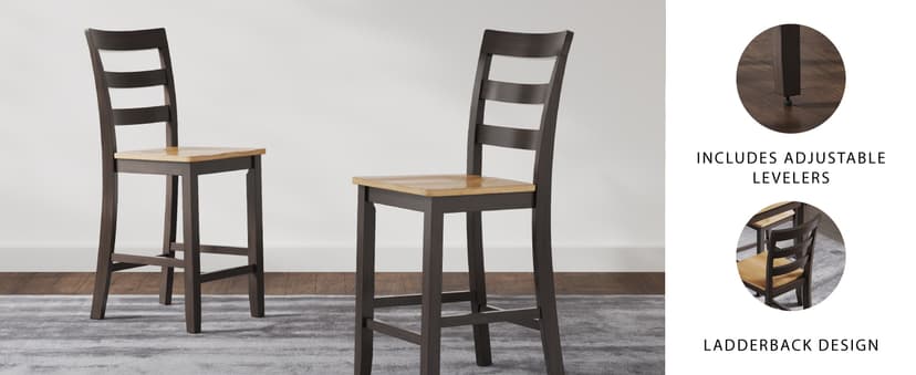 Signature Design by Ashley Gesthaven Counter Height Barstool, Set of 2, Adjustable Levelers, Solid Wood Frame, Natural/Brown