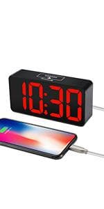 DreamSky Small Digital Alarm Clock for Bedroom, Large Big Numbers Display with Brightness Dimmer, Electric Bedside Desk Clock with USB Charging Port, Adjustable Alarm Volume, USB-C Adapter Powered