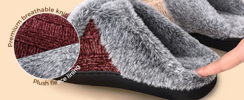 Homitem Slippers for Women Fuzzy House Slip on Indoor Outdoor Bedroom Furry Fleece Lined Ladies Comfy Memory Foam Female Home Shoes Anti-Skid Rubber Hard Sole