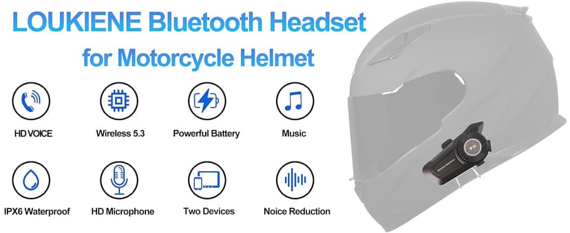 Motorcycle Helmet Bluetooth Headset - Skiing Earphone Waterproof Helmet Headset with Noise Cancellation Ultra-Thin Wireless Headphones Works with All Helmets