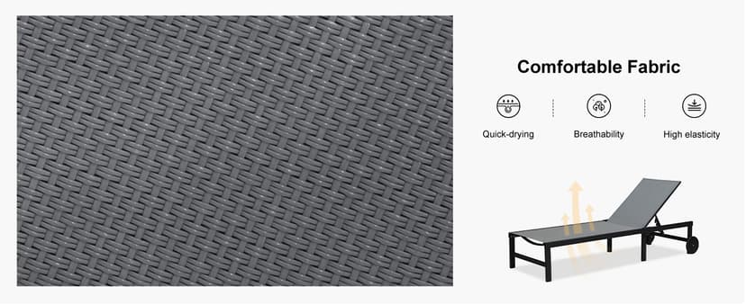 PURPLE LEAF Outdoor Chaise Lounge Chairs Set Recliner Adjustable Chair with Wheels and Table for Poolside Beach Patio Aluminum Reclining Sunbathing Lounger, Grey