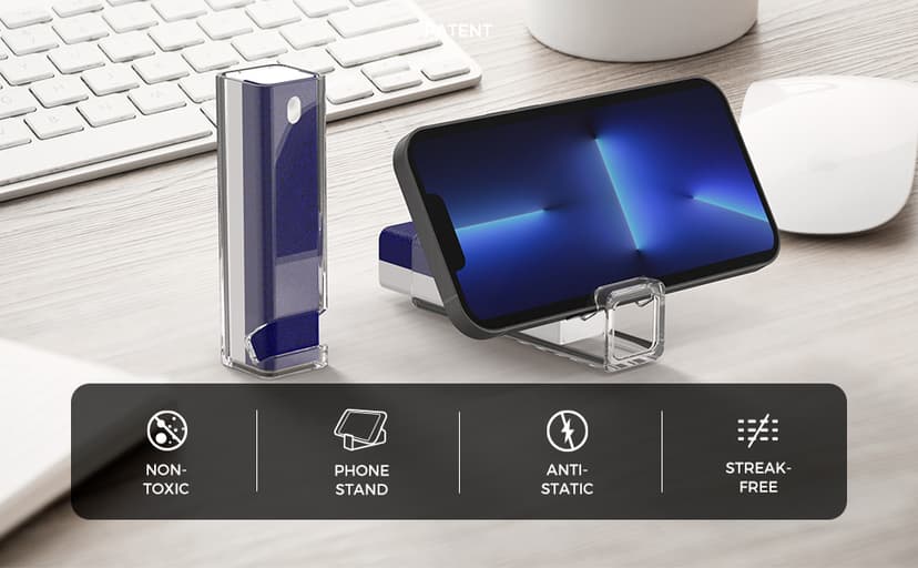 CLICK CLEAN Screen Cleaner, Fingerprint Proof Screen Cleaner Spray, All-in-One Cleaner with Microfiber, Shell and Phone Stand for All Phones, Laptop and Tablet Screens (Grey)