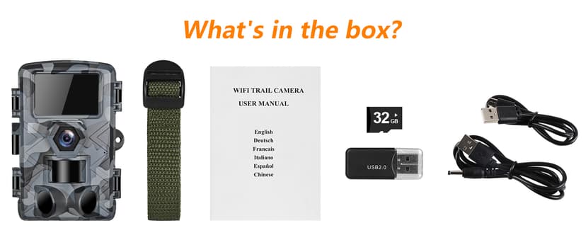 Trail Camera, 60MP Hunting Camera with WiFi, 32GB TF Card, Night Vision, Motion Activated, IP66 Waterproof, 120°Wide-Angle for Deer Scouting or Home Security, APP Control, H.264 MP4 Video