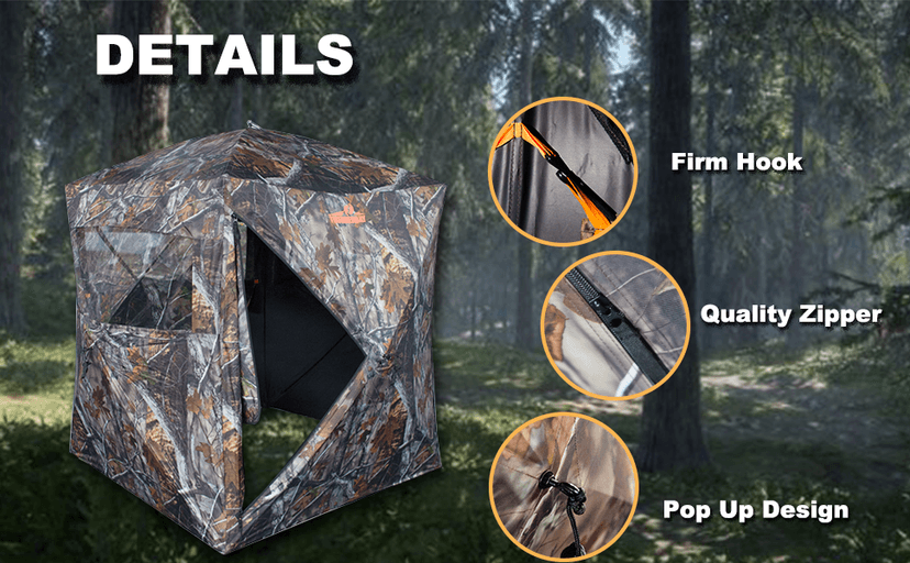 THUNDERBAY SPUR Collector 3 Person Hunting Blind, Portable Ground Blind with Silent Windows, Portable Durable Hunting Tent for Deer & Turkey Hunting