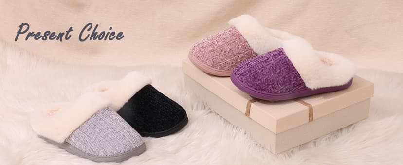 Evshine Warm Knit House Slippers for Women Comfy Wool-Like Lined Chenille Slippers with Memory Foam and Indoor Outdoor Soles