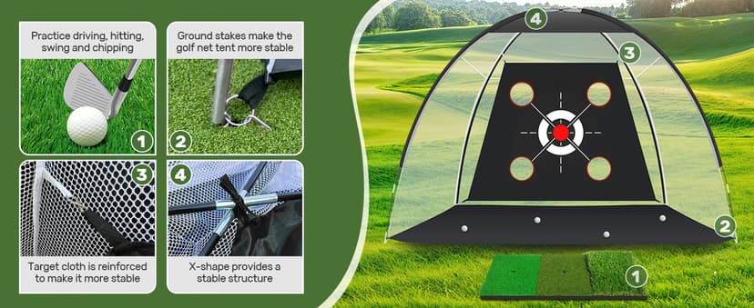 Golf Net with Practice Mat,Golf Hitting Aid Nets 10x7FT for Backyard Driving Chipping Training Swing with Target Mat Balls for Outdoor Indoor,Gifts for Men Dad Him and Golfer
