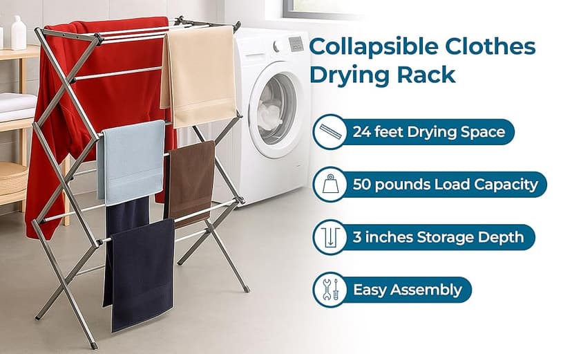 Honey-Can-Do Collapsible Clothes Drying Rack – Durable, Space-Saving Laundry & Towel Rack, Sturdy Clothing Rack for Hanging Clothes Indoors & Outdoors, Steel