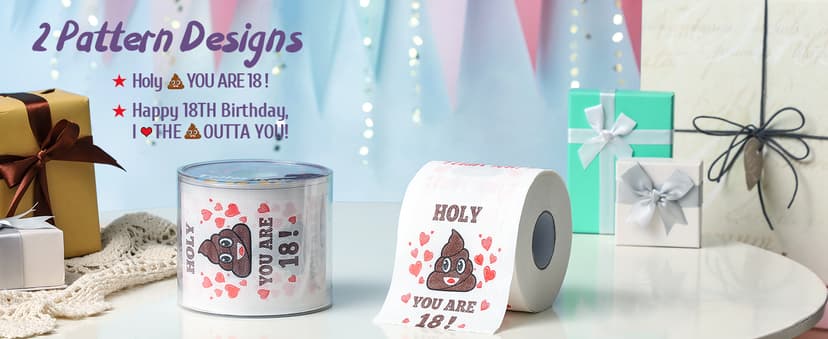 18th Birthday Gifts for Boys or Girls - Happy Prank Toilet Paper - 18th Birthday Decorations, Party Supplies Favors - Novelty Bday Present for Him, Her, Friends - 18 Years Old Funny Gag Gift for Guys