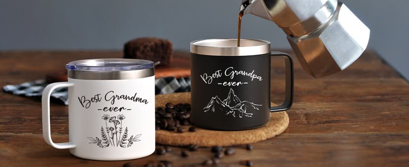 LiqCool Gifts for Grandparents, 14 Oz Best Grandma and Grandpa Insulated Mugs, Christmas Gifts for Grandparents, Grandma and Grandpa Gift from Grandkids Grandchildren(Black & White)