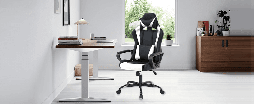 Gaming Chair Office Chair High-Back Ergonomic Video Game Chairs for Kids Teen Adult Height Adjustable Reclining Computer Chair with Lumbar Support Armrest Headrest Game Chair - White
