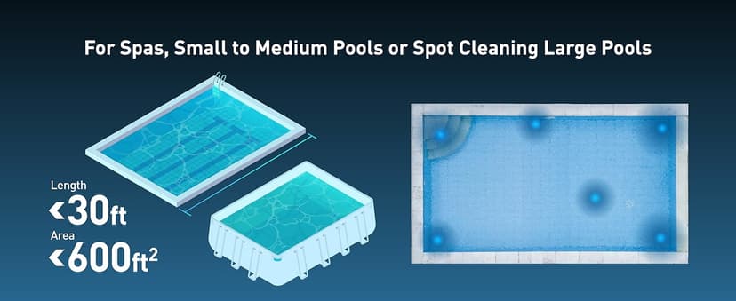 KOKIDO Rechargeable Handheld Hot Tub Spa Pool Vacuum, IPX8, Aluminum Pole and 2 Brush Heads, Cordless, Ideal for Light-Duty Spot Cleaning Spas and Small Pools up to 20ft, 60-min, Sand and Debris XV110