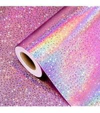 Burymento Pink Wrapping Paper Roll, Metallic Holographic Star Gift Wrap for Birthday, Valentines, Mothers day, Graduation, Wedding, Fathers day, Baby Shower, Christmas (17 IN x 32.8 FT) B0D9NFKFFC