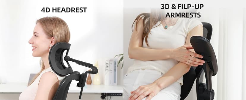 CabLady S2 Petite Office Chair for Women & Small Frames - 330lb Capacity, 4D Adjustable Lumbar/Headrest, Flip-Up Arms & Footrest, Ergonomic Desk Chair
