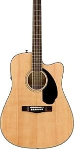 Fender Acoustic Guitar, with 2-Year Warranty, CD-60 Dreadnought V3 Classic Design with Rounded Walnut Fingerboard and Alloy Steel Strings, Glossed Black Finish, Spruce Top, Includes Hard-Shell Case