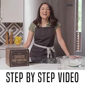 Cooking Gift Set Co. Bamboo Steamer Basket Soup Dumpling Kit - 2 Tier 8-Inch Dumpling Steamer for Cooking with Agar Agar, Roller, Spoon, Liners, Recipes & Step-by-Step Video (6-Piece Set)