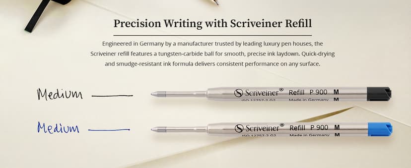 Scriveiner Silver Chrome Ballpoint Pen - Stunning Luxury Pen, Real Gold Plating, Schmidt Black Refill, Best Ball Pen Gift Set for Men & Women, Professional, Executive, Office, Nice, Fancy Pens