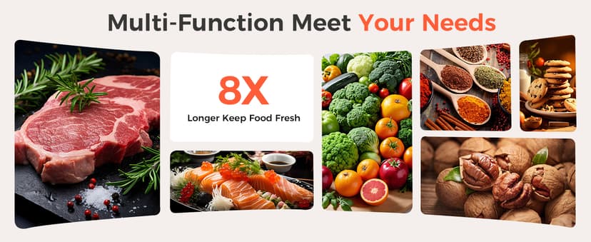 Vacuum Sealer Machine 75KPa Food with 6-in-1 Dry/Moist Modes & Digital Timer, Compact Lightweight Design, Built-in Cutter + 10 Bags (Black Silver)