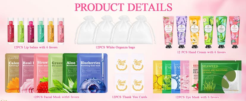 72 Pcs Bulk Gifts For Women, Bulk Facial Mask, Lip Balms, Hand Creams & Under Eye Patches, Spa Party Supplies,Party Favors For Bridal Wedding, Baby Shower,Sleepover Party, Christmas Stocking Stuffers B0FKH49Y6H