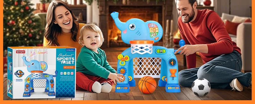 KIZZYEA Toys for 1 2 3 Years Old Boys Girls, Toddler Basketball Hoop & Soccer Goal, Montessori Toy, Interactive Musical Sports Toys with Light, Christmas Birthday Gifts for Baby Kids Age 12-18 Months
