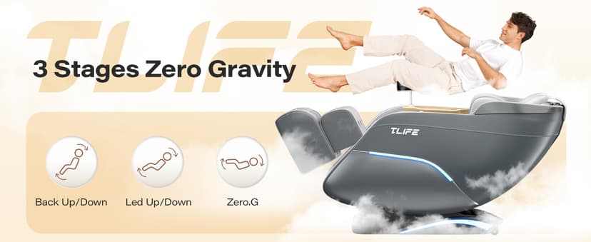 TLIFE Massage Chair Full Body, 160°Zero Gravity Recliner with Body Scan, 50" SL-Track Shiatsu Massage Chair, Fixed Point Massage, Foot Rollers, 12 Auto Modes, Deep Yoga Stretch, Heating, Grey
