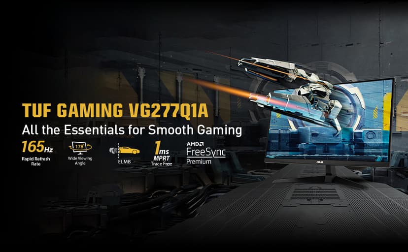 ASUS TUF Gaming 27 Inch Gaming Monitor - Full HD, 1080P, 165Hz (Supports 144Hz), 1ms, Extreme Low Motion Blur, FreeSync Premium, Shadow Boost, Eye Care, HDMI, DisplayPort, Tilt Adjustable - VG277Q1A