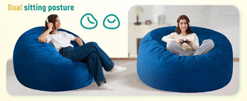 Homguava 3FT Bean Bag Chair: 3' Bean Bags with Memory Foam Filled, Large Beanbag Chairs Soft Sofa with Dutch Velvet Cover-Blue