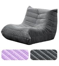 Bean Bag Chairs for Adults Giant Bean Bag Chair Memory Foam BeanBag Chair Bean Bag Sofa with Filler Faux Fur Fireside Beanbags Lazy Sofa for Living Room Bedroom Office (Bluegrey Plush, Single)