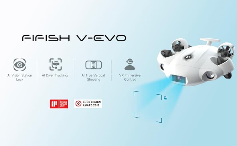 【2025 New】V-EVO 4K60FPS Underwater Drone Kit with Removal SD Card, QYSEA AI Vision Lock 360° Omnidirectional Movement Underwater ROV with Depth Hold, Portable Robot with VR Control, Posture Lock