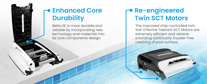 Betta SE Solar Powered Automatic Robotic Pool Surface Skimmer Cleaner with 24/7 Continuous Cleaning Battery Power and Re-Engineered Twin Salt Chlorine Tolerant Motors (Blue)