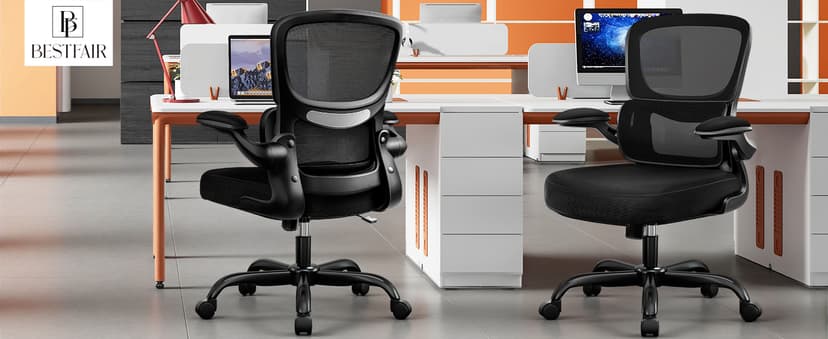 BESTFAIR Office Chair Ergonomic Desk Chair, Breathable Mesh Comfy Chair with Lumbar Support, Computer Chair, Home Desk Chair with Flip-up Armrests, Gaming Chair for Adults Home Office (Black)