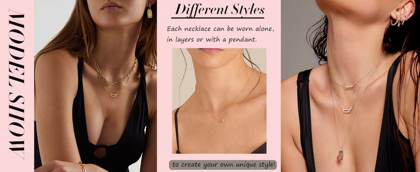 Freekiss Gold Pendant Necklace for Women, Dainty Diamond Necklaces for Women Simple 14K Gold Plated Paperclip Choker Necklaces Cute Minimalist Open Oval Necklaces Gold Jewelry for Women Gifts