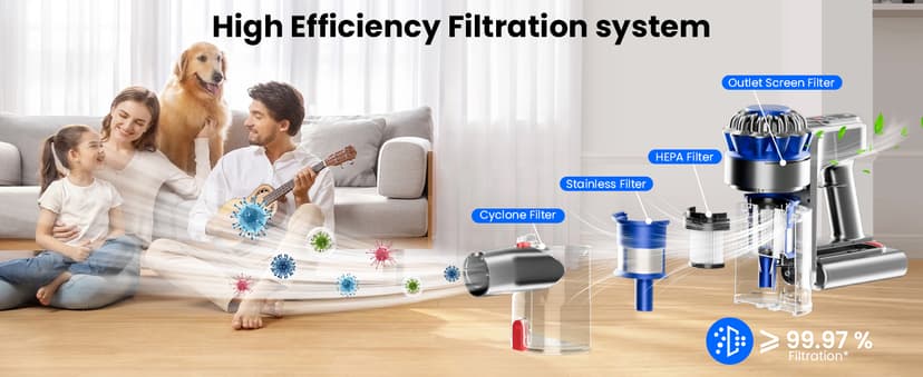 Cordless Vacuum Cleaner, 500W/40Kpa Vacuum Cleaners for Home, 60Mins Stick Vacuum with LED Display, Anti-Tangle & Wall Mount Charging, 8 in 1 Lightweight Vacuum for Hard Floors Carpet Pet Hair