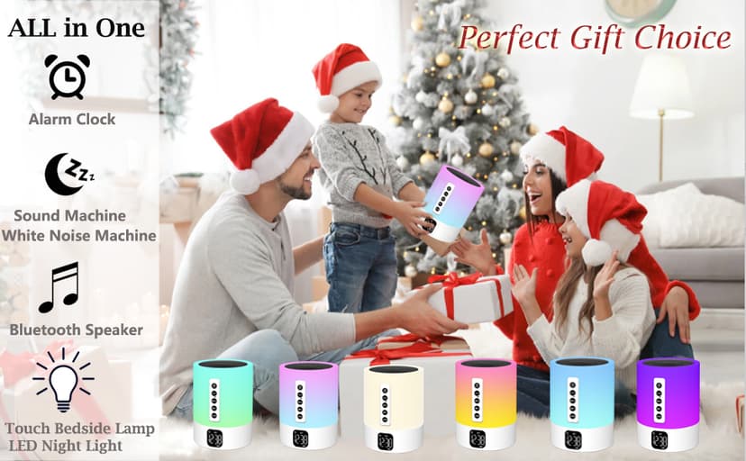 Alarm Clock Bluetooth Speaker, Night Light White Noise Machine Touch Bedside Lamp with Alarm Clock for Kids Multi-Color Changing Night Light Xmas Gifts for Teenage Girls Boys Women Teen Girl Gifts