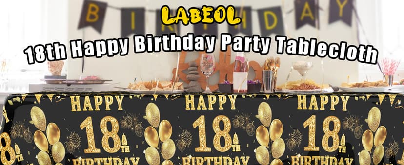 Labeol 3 Pack 18th Birthday Tablecloth, Black and Gold Happy 18th Birthday Decorations, Disposable Plastic Rectangular Table Cover Party Supplies for Boys Girls
