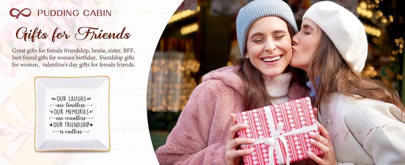 PUDDING CABIN Best Friend Birthday Gifts for Women Friendship is Endless Jewelry Dish for Women Rings Earrings, Unique Gifts for Woman Female Friend Birthday Christmas Mothers Day Gift