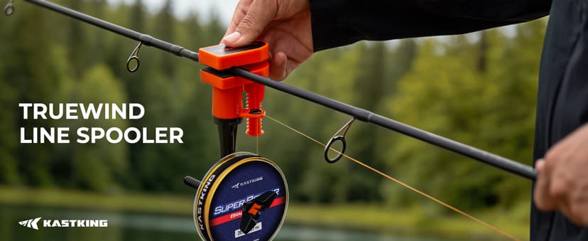 KastKing TrueWind Clamp-On Fishing Line Spooler, Portable Fishing Reel Spooler for Spinning & Baitcasting Reels, No Line Twist, Adjustable Tension, Built-in Line Cutter