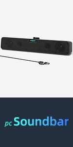 Computer Speakers for Desktop PC Monitor, USB Plug-in, Wired, Computer Soundbar for PC, Laptop Speakers with Adaptive-Channel-Switching, Loud Sound, Deep Bass, USB C Adapter, Easy to Clip on Monitor