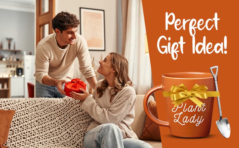 VELENTI Plant Pot Mug - Plant Lover Mug with Metallic Shovel Ornament - Fancy Gifts for Women, Men - Birthday Gift for Women - Cute Gifts for Mother's Day, Christmas B0D4VPCZ3K