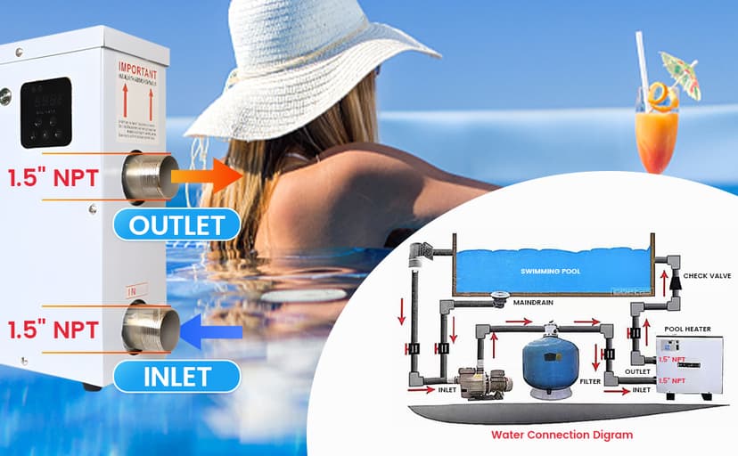 Electric Pool Heater for Inground & Above Ground Pools 11KW 220V, Hot Tub Heaters with Digital Touch Screen, SPA Water Thermostat Swimming Pool Warmer