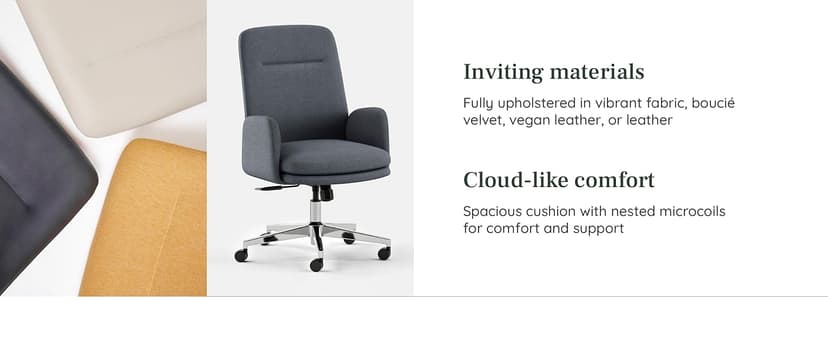 Branch Softside Mid Century Modern Office Chair, Boucle Fabric - Removable Arms with Luxury Cloud-Like Comfort - Adjustable Height - Integrated Lumbar Support - Oatmeal