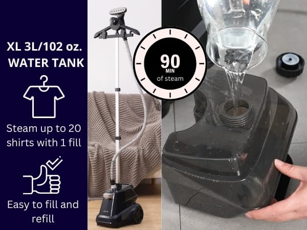 SALAV Commercial-Grade Standing Garment Steamer for Clothes with Auto-Off Safety 1800W Powerful Steam X-Large 3L Water Tank, 90-Min Continuous Use, Pedal-Control System, Beeps when Out of Water, Navy