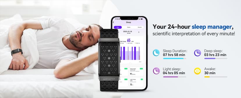 Smart Bracelet, Wearable Activity & Fitness Tracker Band, 24H Sleep Tracker, All-Day Continuous Heart Rate Blood Pressure Stress HRV Monitor, 173 Sport Modes Smart Wristband with Free APP Black