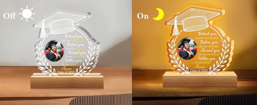 Hyturtle Personalized Graduation Night Light - Custom Photo Light Up Acrylic Plaque Lamp for Women - Inspirational Senior 2026 Graduation Gifts Her Him - College Grad Gifts - Graduation Gifts B0F291WN3G